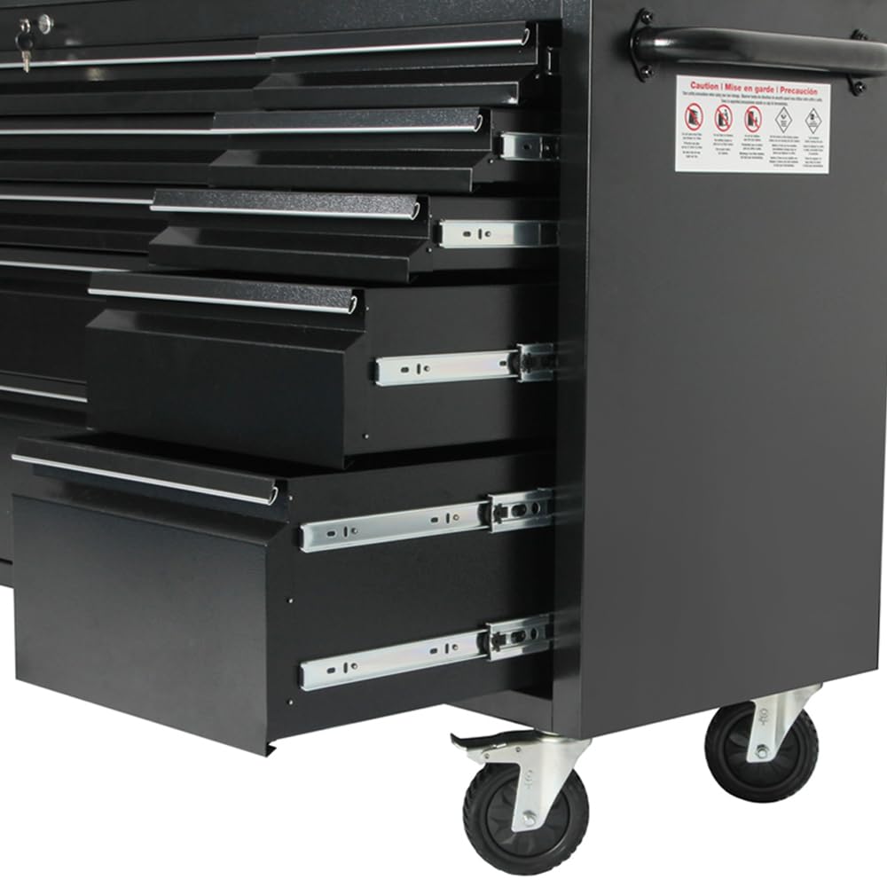 72" Rolling Tool Chest with 15 Drawers, Lockable StoraCabinet, Black Mobile Workbench, Assembled Black LarTool Box with Wheels for GaraWorkshop (1 × HTC7215PC-1)