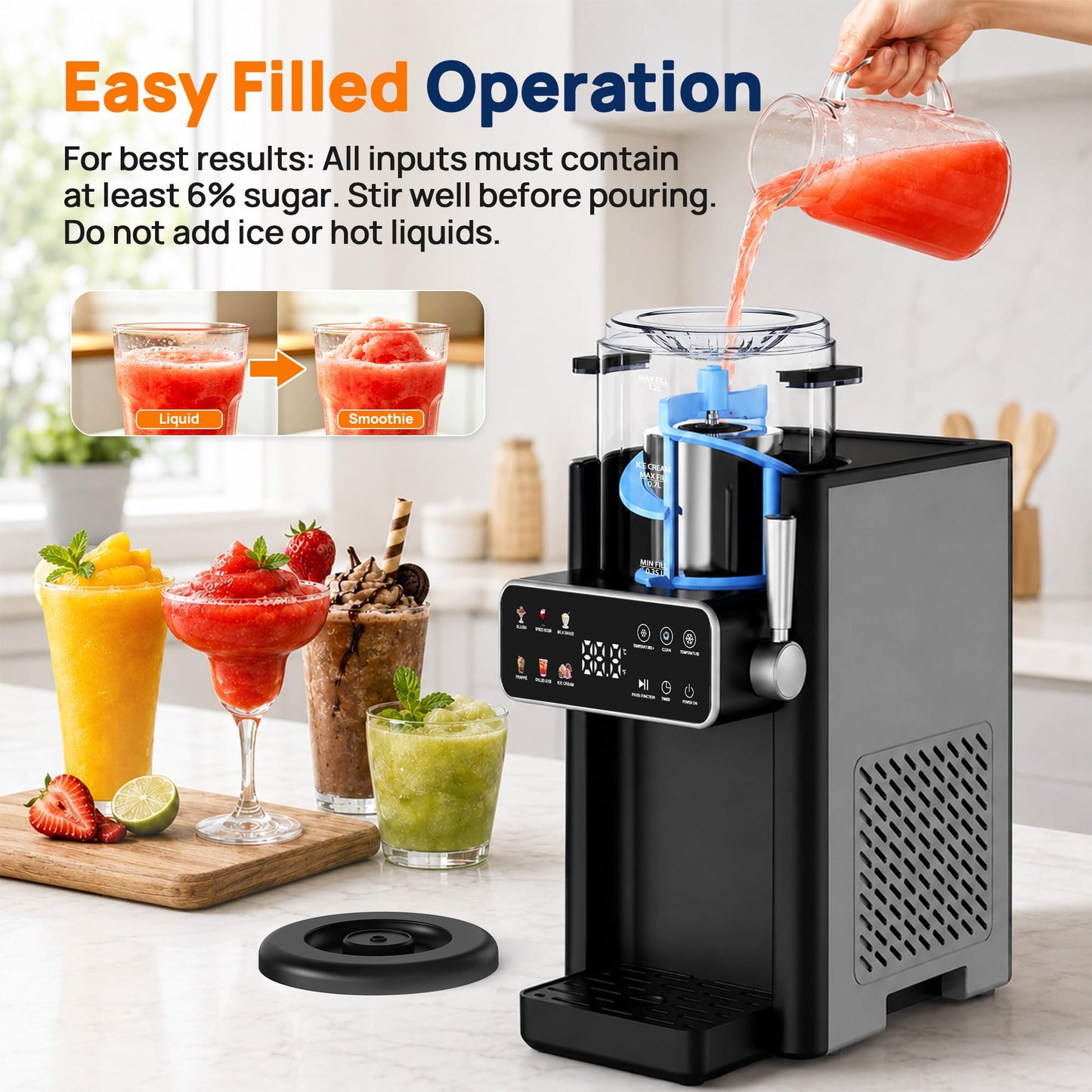 Slushie Machine for Home No Ice Needed Frozen Drink Maker with 6 Preset Modes for Ice Cream, Frappés, Milk Shake, Slushy Machine with LED Display Ideal for Family Gathering, Black, 1 Pack+6 Modes
