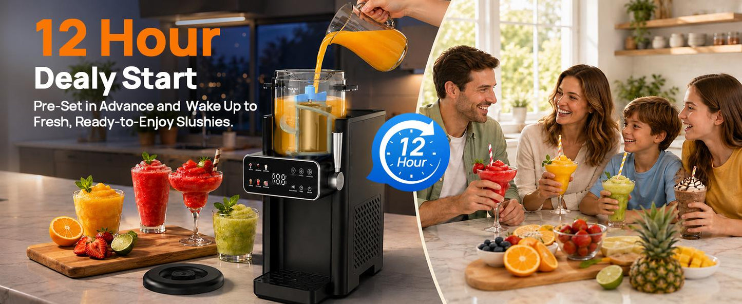 Slushie Machine for Home No Ice Needed Frozen Drink Maker with 6 Preset Modes for Ice Cream, Frappés, Milk Shake, Slushy Machine with LED Display Ideal for Family Gathering, Black, 1 Pack+6 Modes
