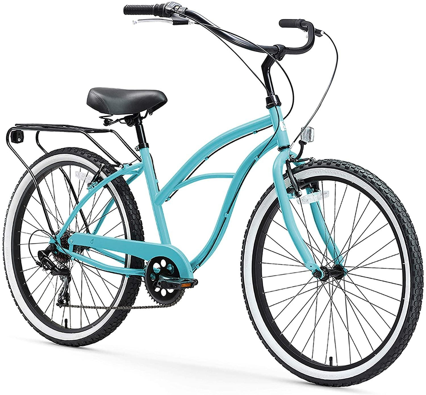 reezero Around Block Women's 7-Speed Beach Cruiser Bicycle, 24" Wheels, Teal Blue w/Black/Seat/Grips, 14"/One Size