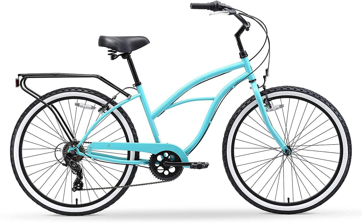 reezero Around Block Women's 7-Speed Beach Cruiser Bicycle, 24" Wheels, Teal Blue w/Black/Seat/Grips, 14"/One Size