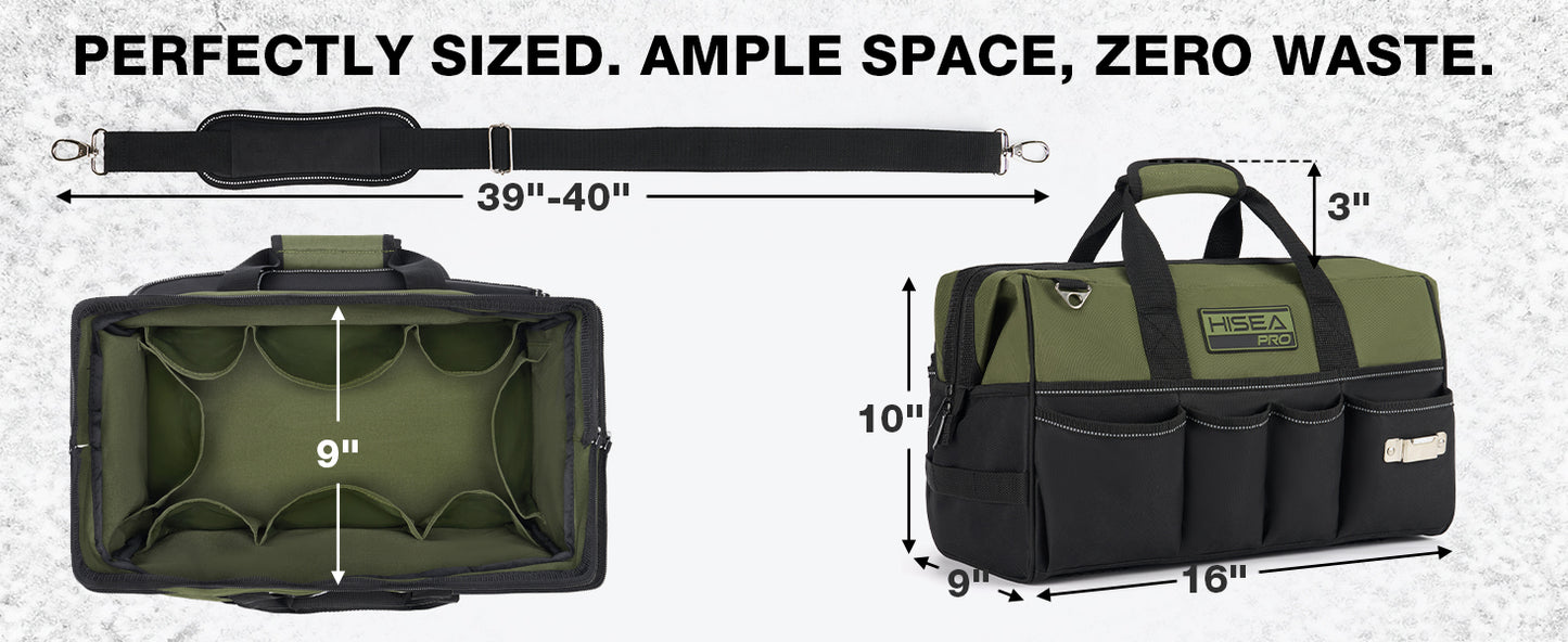Heavy Duty Tool Bag 20 Pockets, 16-Inch Portable Tool Box Organizer | Waterproof, Wide Mouth, LarStoraToolbag for Electrician, Tradesman, with Adjustable Shoulder Strap, Soft Handle