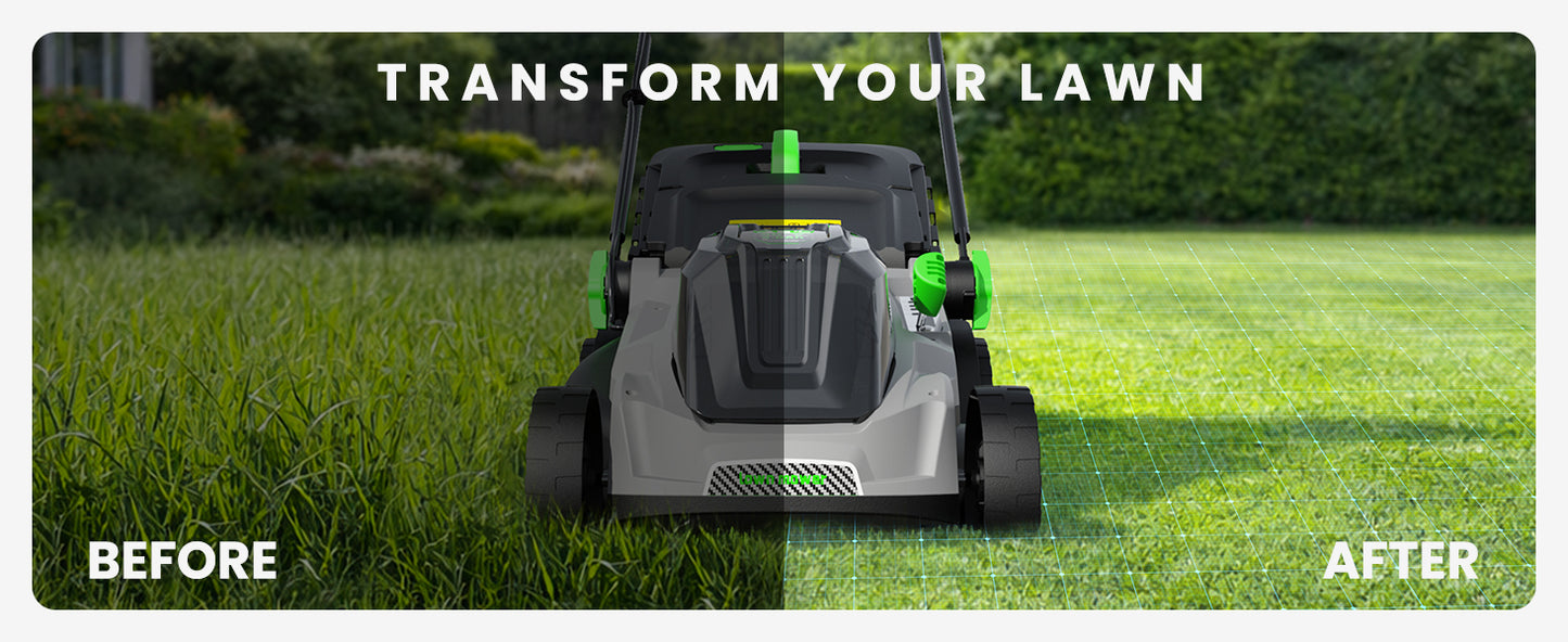 40V 16-Inch Brushless Cordless Lawn Mower with 4.0Ah Battery &amp; Charger, 2-in-1 Electric Push Mower, 5-Position Height Adjustment, Lightweight, Compact Storage, for Small Yards - Green