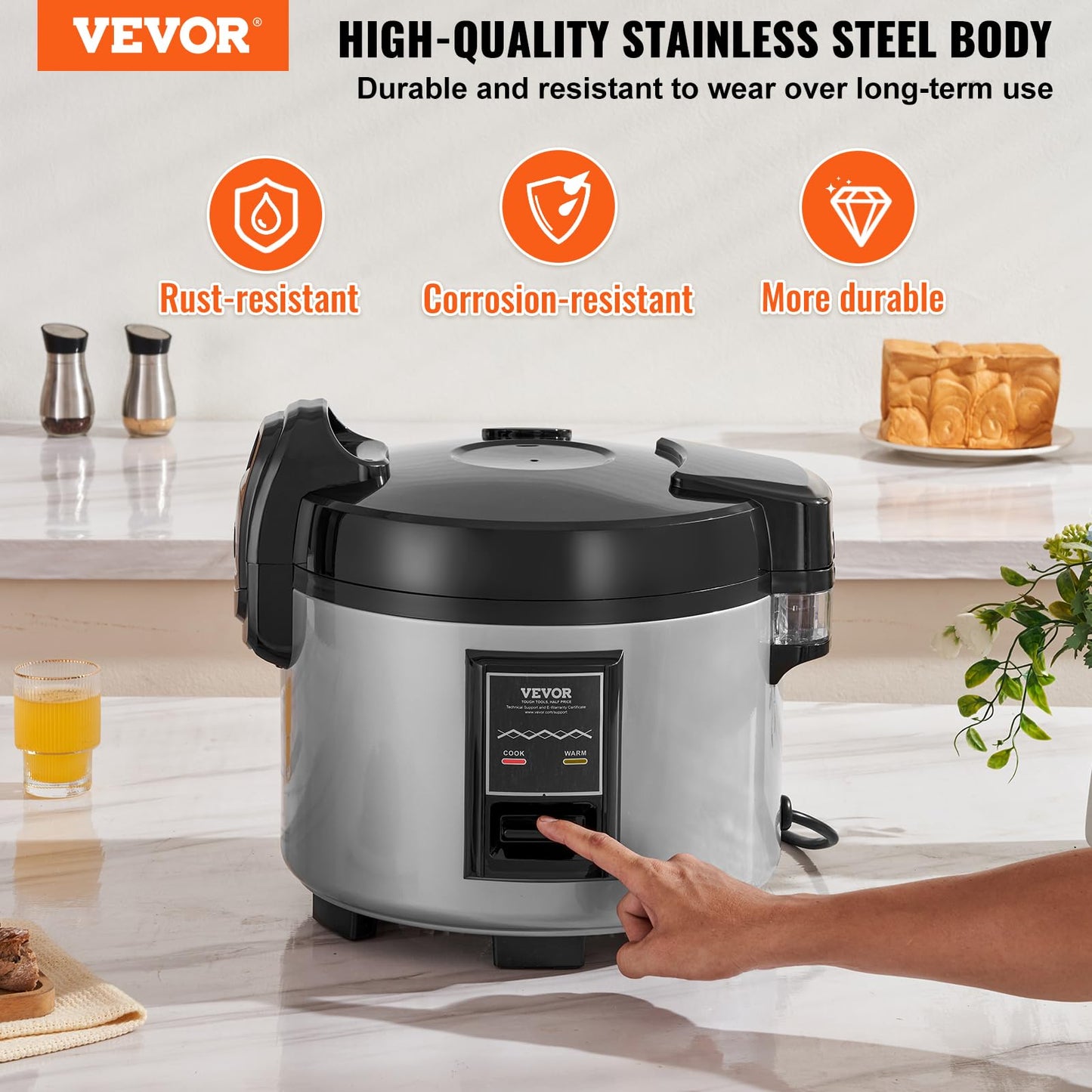 Commercial Rice Cooker, 70-Cup Rice Cooker, 15.85 Qt / 15 Liter LarRice Cooker and Warmer with Nonstick Inner Pot, Fast Cooand 12-Hour Keep Warm, with Rice Cup and Paddle, for Restaurant