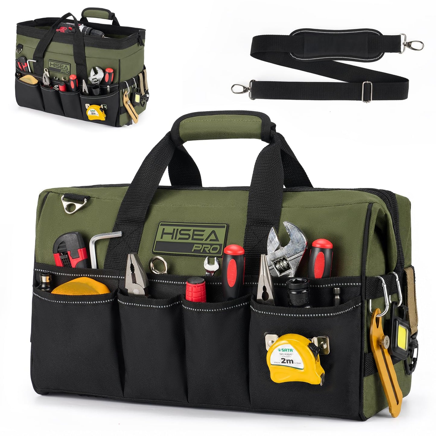 Heavy Duty Tool Bag 20 Pockets, 16-Inch Portable Tool Box Organizer | Waterproof, Wide Mouth, LarStoraToolbag for Electrician, Tradesman, with Adjustable Shoulder Strap, Soft Handle
