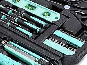 142-Piece Household Tool Kit for Home Repair, Hand Tools with StoraCase, 13.39 x 9.25 x 2.95 inch, Turquoise