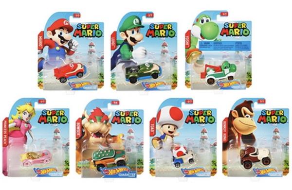 Hot Wheels 1/64 Super Mario Character Cars Set of 7 Collectible Die Cast Toy Car Models