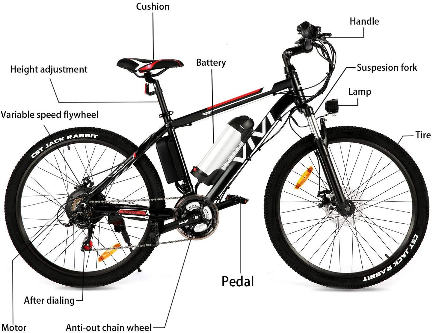 Vivi Electric Bike 26" Electric Mountain Bike, 350W/500W Ebike for Adults 20 MPH Adult Electric Bicycles with Removable 8Ah/12.5Ah Battery, Professional 21 Speed Gears, 3 Riding Modes