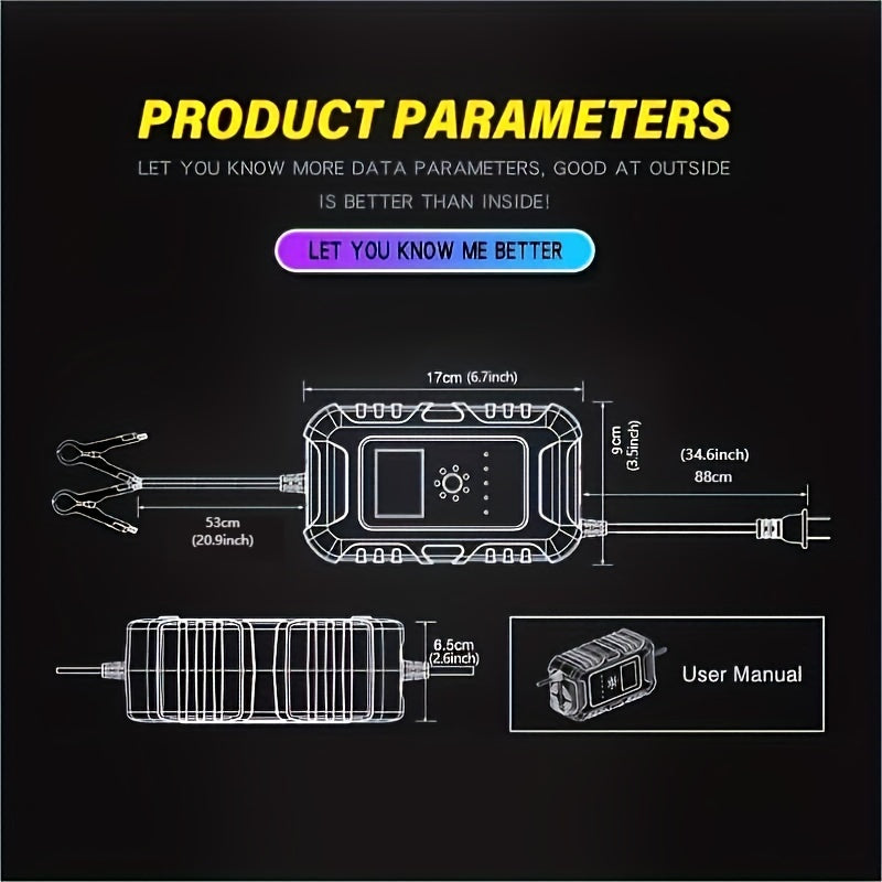 10-Amp Car Battery Charger 12V And 24V Smart Fully Automatic Battery Charger Maintainer Trickle Charger W/ Temperature Compensation For LawnLead Acid