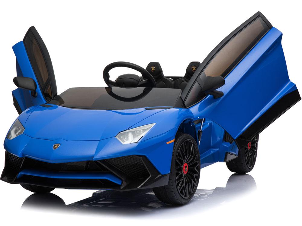 Lamborghini 12v Kids Battery Powered Ride On Car Remote Controlled 2 Seater Blue (2.4ghz RC)