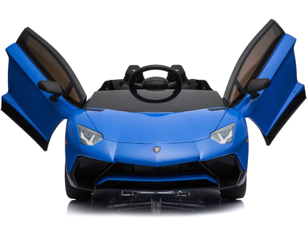 Lamborghini 12v Kids Battery Powered Ride On Car Remote Controlled 2 Seater Blue (2.4ghz RC)