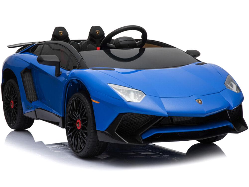 Lamborghini 12v Kids Battery Powered Ride On Car Remote Controlled 2 Seater Blue (2.4ghz RC)