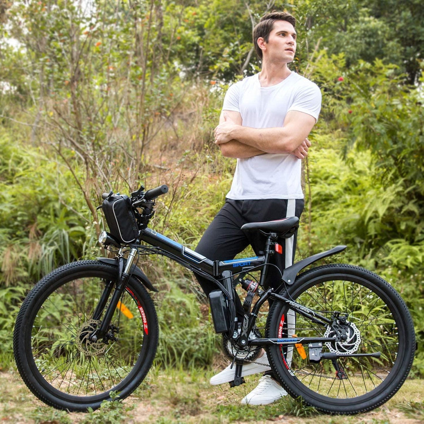 Yiilove 26'' Electric Bicycle Electric Mountain Bike for Adult with 36V Lithium-Ion Battery 250W Powerful Motor 21 Speed Ebike (Black Blue)
