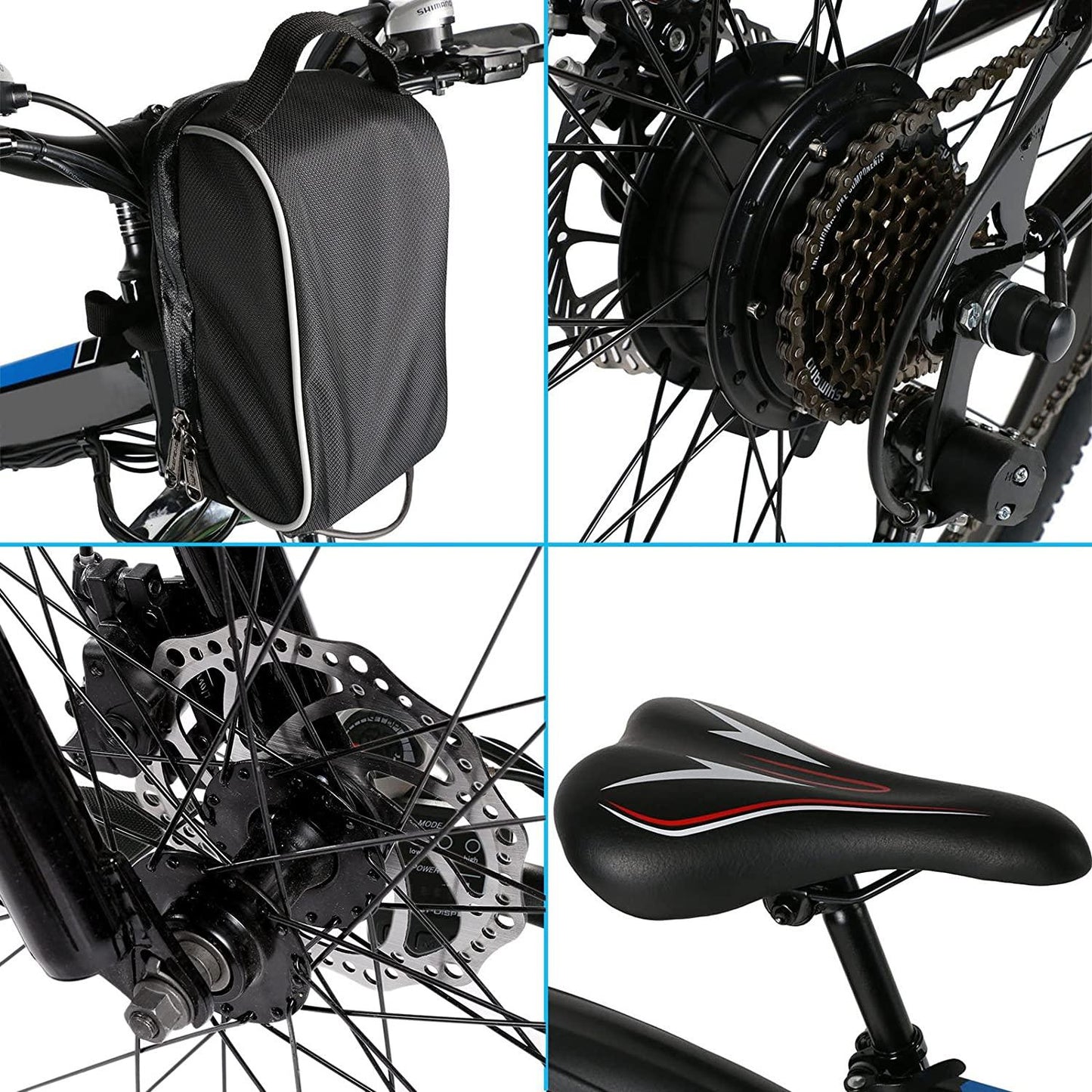 Yiilove 26'' Electric Bicycle Electric Mountain Bike for Adult with 36V Lithium-Ion Battery 250W Powerful Motor 21 Speed Ebike (Black Blue)