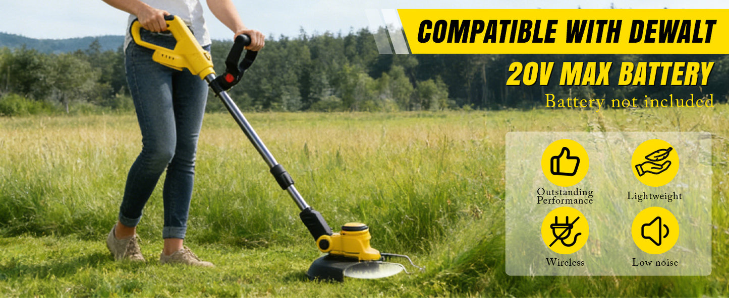 Electric Weed Wacker Cordless for Dewalt 20V Battery, 4-in-1 Battery-Powered Mower, Lightweight Cordless Weeder for Lawn, Yard and Brush Mowing (Battery Free, Yellow)