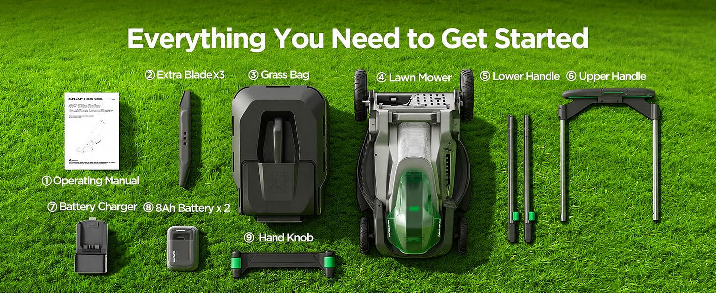 21" Cordless Lawn Mower, 40V Electric Mower with 2×8.0Ah Batteries &amp; Charger, 8-Position Height Adjustment, 60L Grass Bag, 3-in-1 Mulching, Bagging &amp; Rear Discharfor Medium, LarYards
