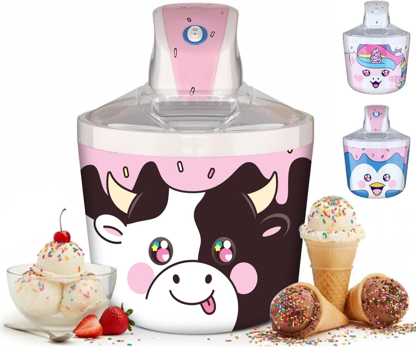 1.2 Qt Cow Electric Ice Cream Maker for Kids - Best Countertop Ice Cream Machine for Homemade Soft Serve, Sorbet, Gelato, Frozen Yogurt - Fun Desserts for Families, Easy to Clean