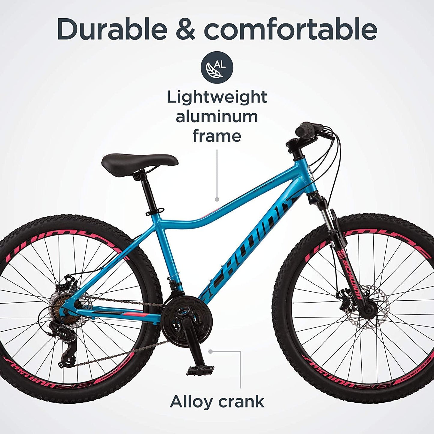 Schwinn High Timber ALX Youth/Adult Mountain Bike, Aluminum Frame and Disc Brakes, 26-Inch Wheels, 21-Speed, Blue