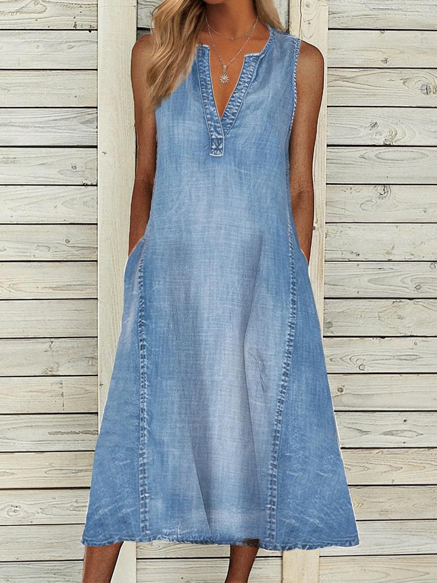 V-neck Casual Pocket Fashion Maxi Dress