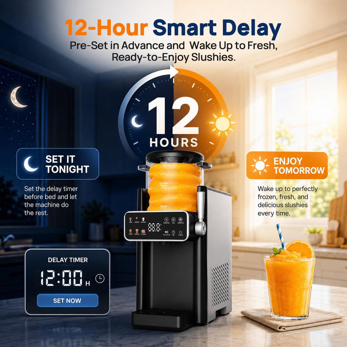 Slushie Machine for Home No Ice Needed Frozen Drink Maker with 6 Preset Modes for Ice Cream, Frappés, Milk Shake, Slushy Machine with LED Display Ideal for Family Gathering, Black, 1 Pack+6 Modes
