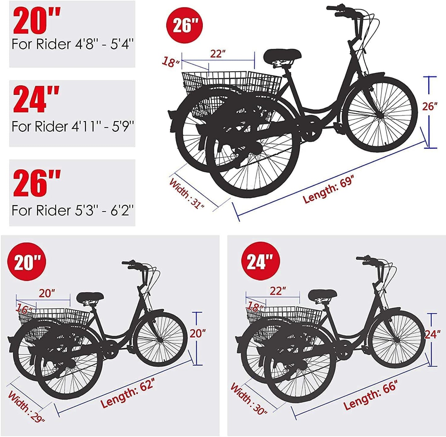 Naudacaa Adult Trike Bike, Adult Tricycle 7 Speed, 20/24 / 26 inch Three Wheel Bikes for Adults,Women, Men,Seniors, Cargo Trike with Shopping Basket,Pedal Cycling Bike for Outdoor Sports Shopping