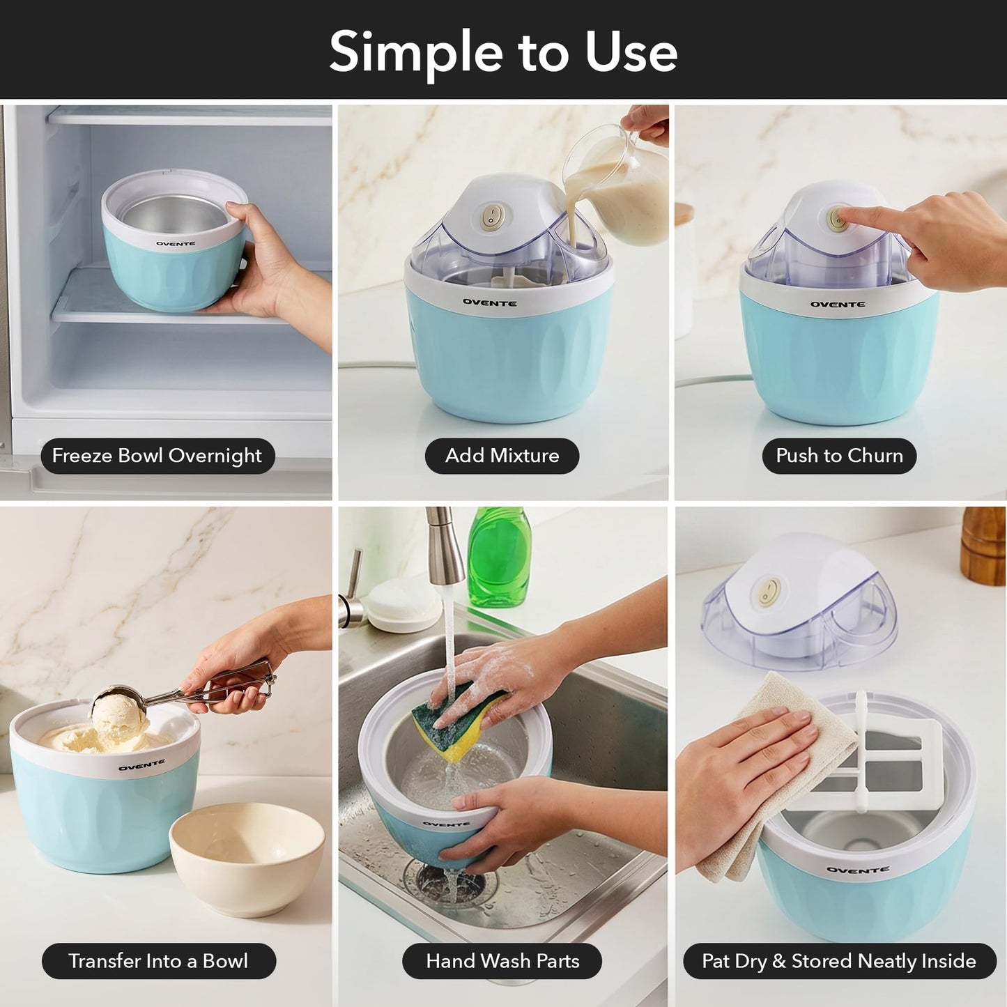 Electric Ice Cream Maker with Easy-Lock Lid, 1QT Freezer Bowl for Healthy & Homemade Frozen Yogurt, Sorbet and Gelato, Mini Kitchen Appliance Ideal for Summer Desserts for Kids, Blue ICM110BL