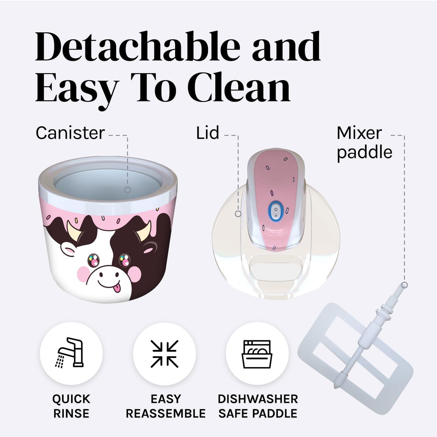 1.2 Qt Cow Electric Ice Cream Maker for Kids - Best Countertop Ice Cream Machine for Homemade Soft Serve, Sorbet, Gelato, Frozen Yogurt - Fun Desserts for Families, Easy to Clean