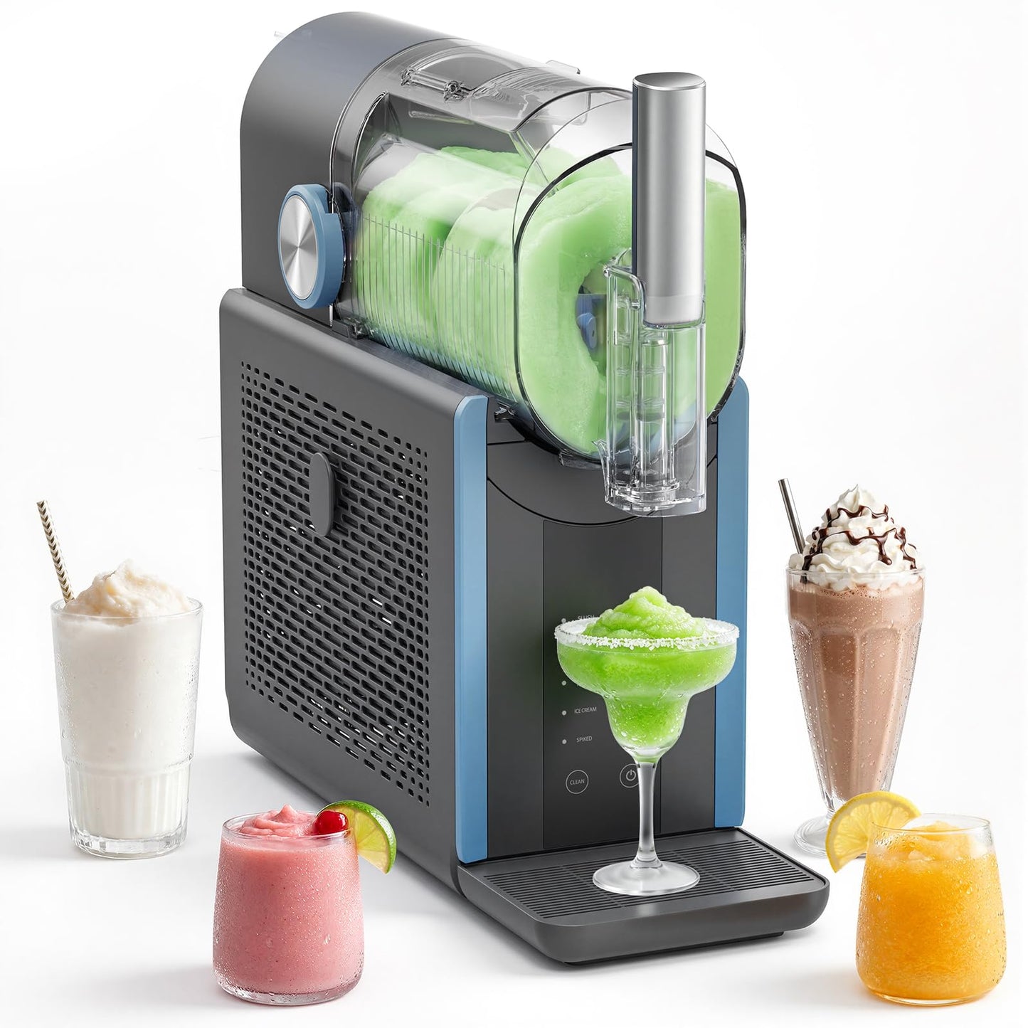 Slushie Machine for Home, 66oz Smart Frozen Drink Maker, 5 Programs & Clean Mode, No-Ice-Needed Slushy Maker for Margaritas, Smoothies, Milkshakes, Cocktails, and Soft Serve Ice Cream (Blue)