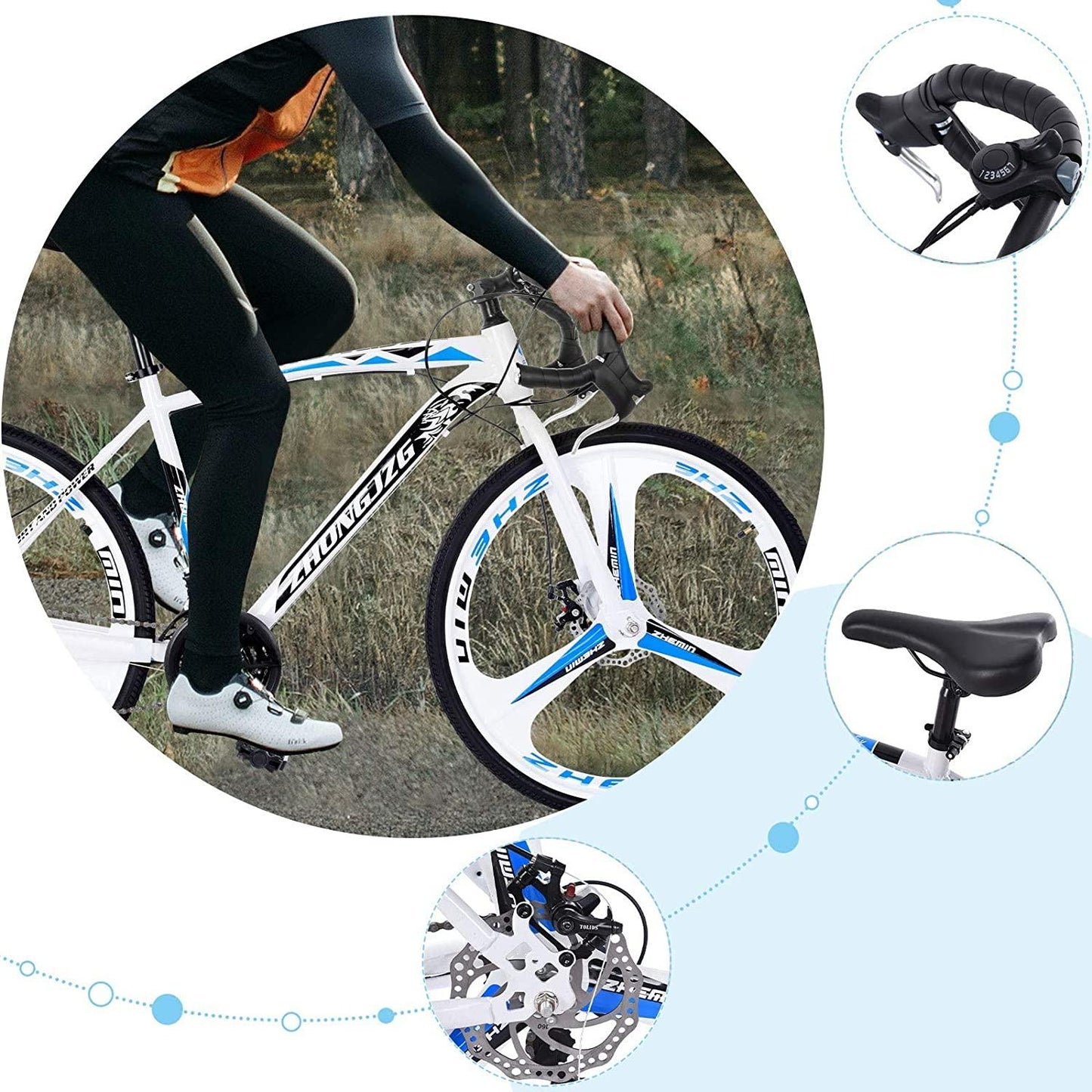 LYBOHO 26 inch 21 Speed Commuters Aluminum Full Suspension Road Bike, High Carbon Steel Frame Mechanical Disc Brake,700c Tire, for Adult Teens【Black, Shipping from USA】