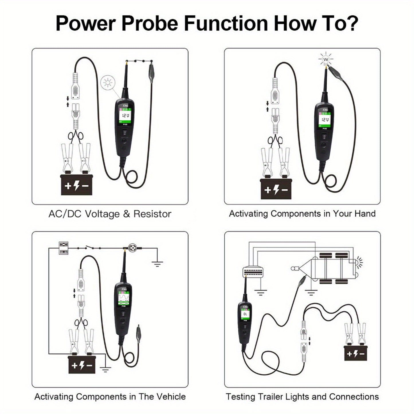 12/24V Multifunctional Car Circuit Tester Power Circuit Probe Kit, Car Battery Voltage/Resistant Tester Diagnostic Tool Component