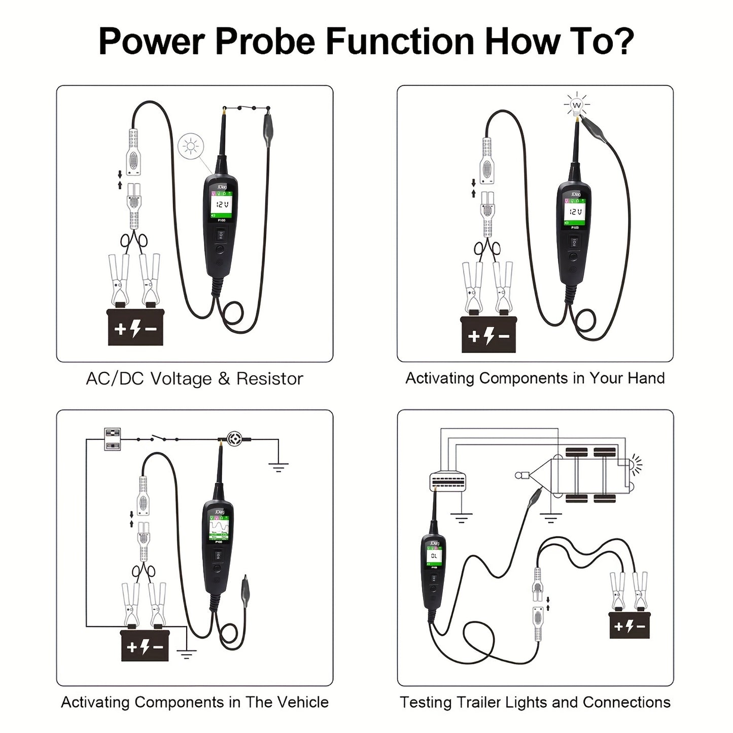 12/24V Multifunctional Car Circuit Tester Power Circuit Probe Kit, Car Battery Voltage/Resistant Tester Diagnostic Tool Component