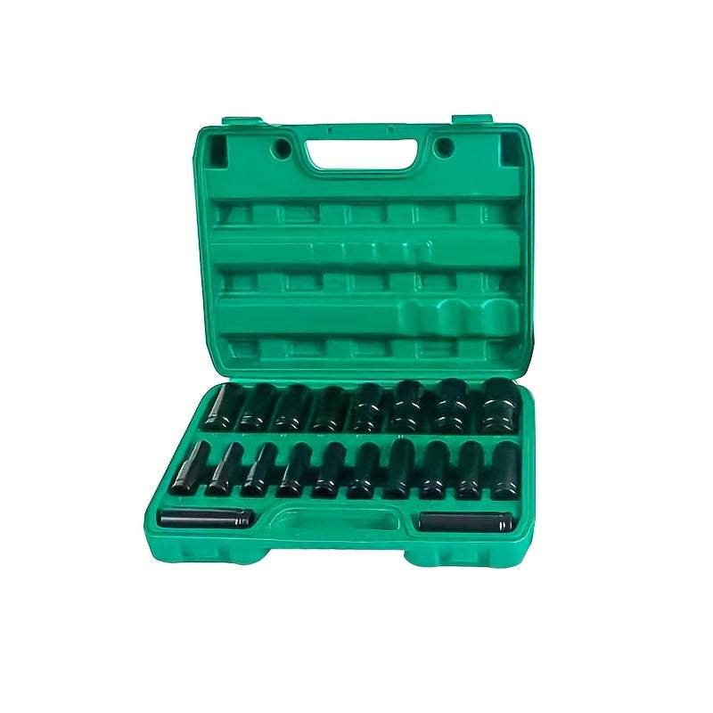 20pcs Hex Impact Wrench Sockets 8-32mm 1/2 Inch Black Finish Heavy Duty Socket Set For Auto Repair